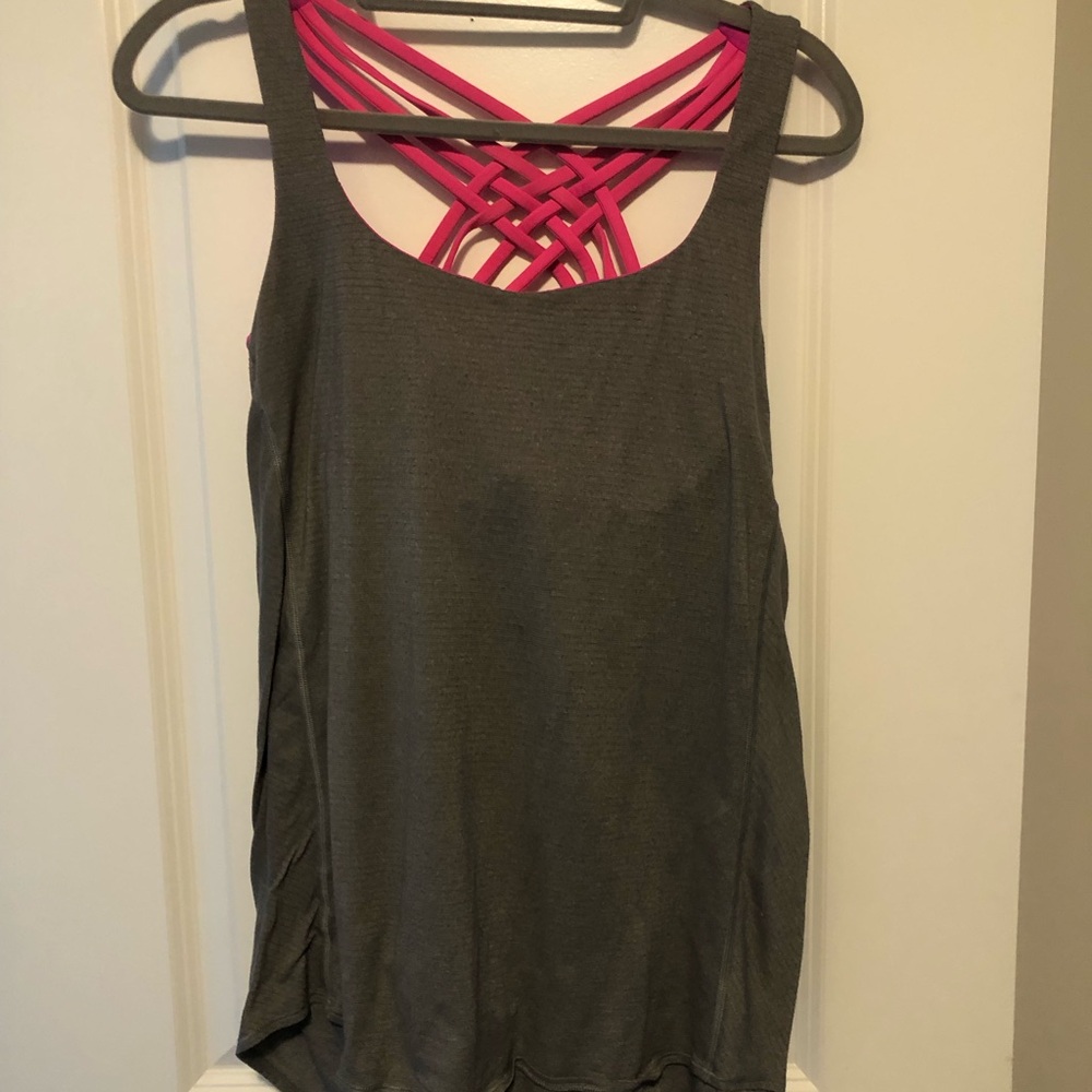 lululemon athletica Gray Tank Top with Pink Straps